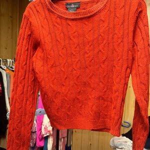 Runway Cable-Knit Crewneck Sweater in Bright Orange